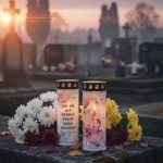 Nagrobna sveča Premium z rožnim motivom in verzom Je čas, ki da, je čas, ki vzame